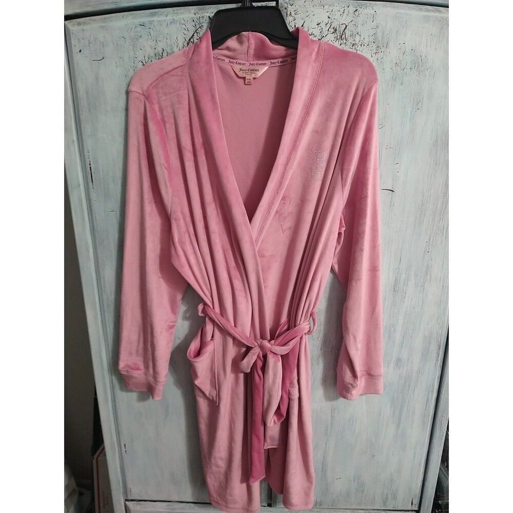 Juicy Couture Cozy Comfy Soft Velour Pink Robe L/Xl Y2K Bling